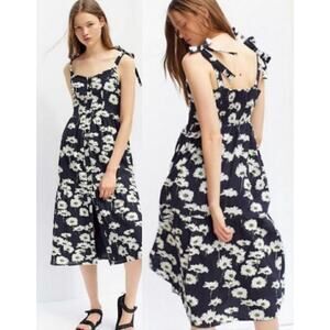 Urban Outfitters Positano Daisy Tie-Shoulder Floral Midi Dress Black White L